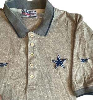 Vintage NFL Pro Line x Reebok COWBOYS Polo Shirt Size 2XL Gray Geometric